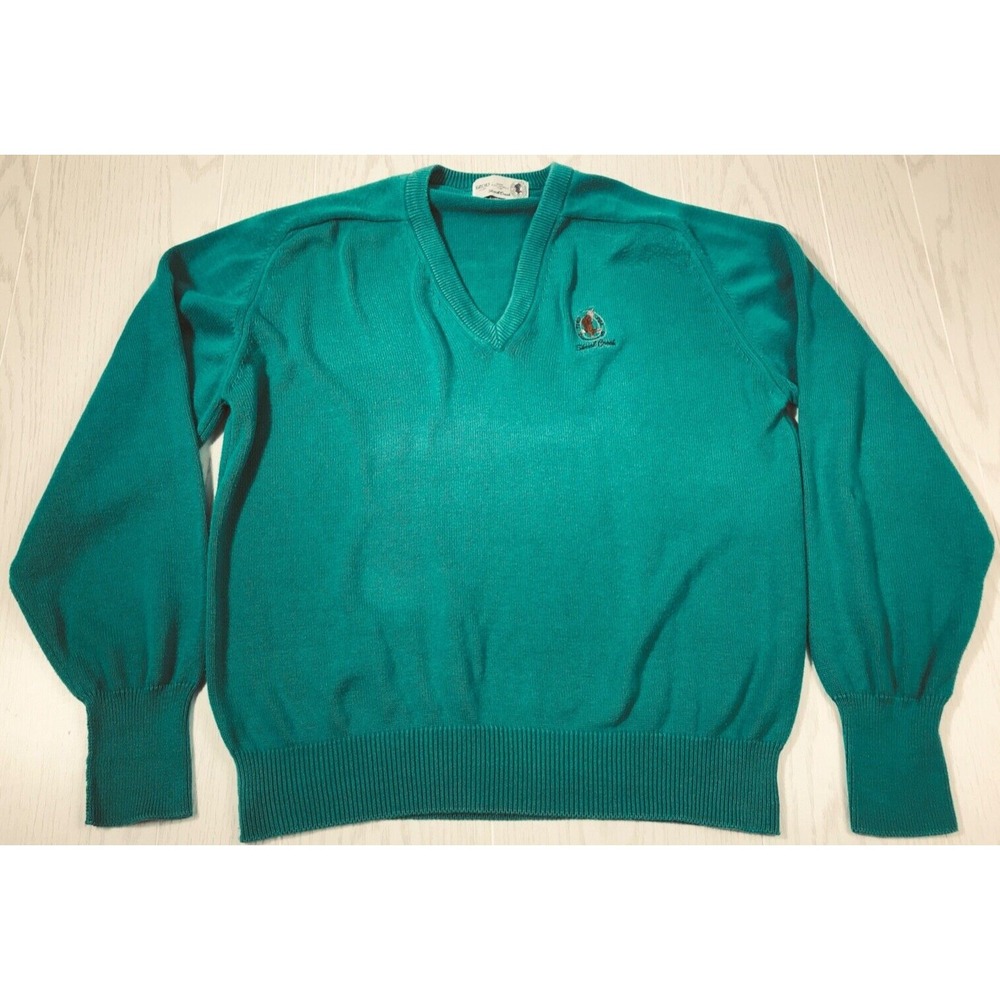 Vintage Izod Sweater Mens L Sea Green Knit Embroidered Golf Shoal Creek USA 90s